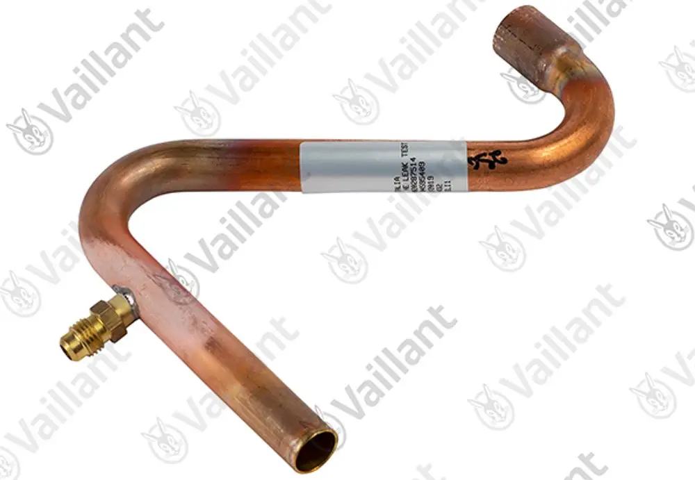 Kupferrohr mit gebogener Form und Anschluss für Vaillant-Produkte, geeignet für Heizungs- oder Klimaanlagen.